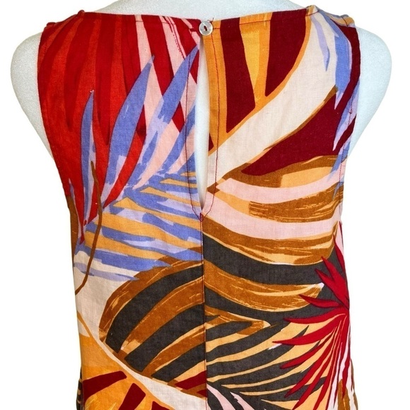 NWT C&C California 100% Linen Shift Dress Red w Tropical Print Beach Summer Sz S - Picture 8 of 16